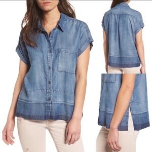 Rails Shirt Women's 🌸Courtney🌸 Chambray Button Down Chambray Raw Hem Blu…